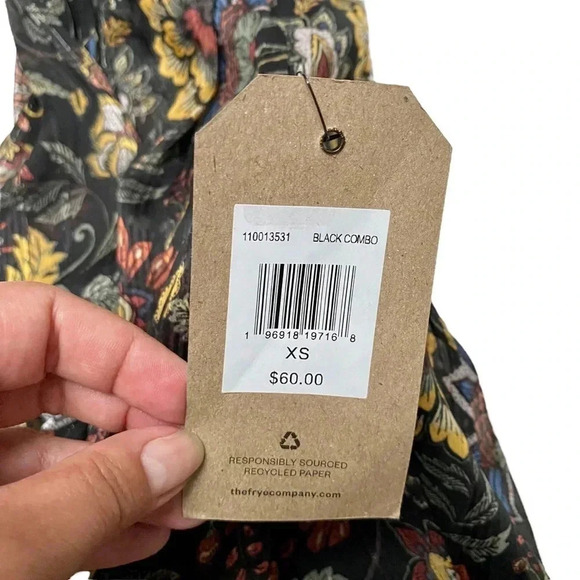 Frye & Co Floral Metallic Chiffon Boho Blouse Split Tie Neck NWT XS - Picture 12 of 13